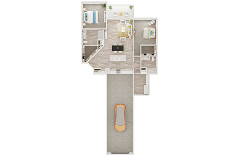 Floor plan for 2 beds, 2 baths, 1218 sqft