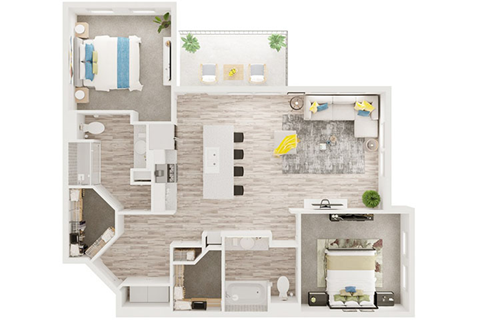 Floor plan for 2 beds, 2 baths, 1115 sqft