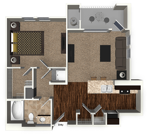 Floor plan for 1 bed, 1 bath, 690 sqft