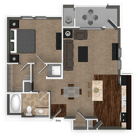 Floor plan for 1 bed, 1 bath, 760 sqft
