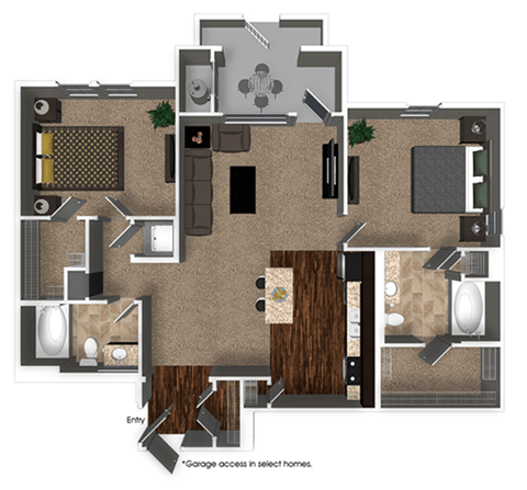 Floor plan for 2 beds, 2 baths, 1118 sqft