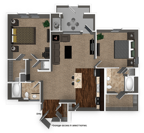 Floor plan for 2 beds, 2 baths, 1160 sqft