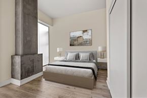 Los Angeles apartment for rent - A bedroom with a large bed and a painting on the wall.