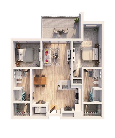 Floor plan for 2 beds, 2 baths, 1125 sqft