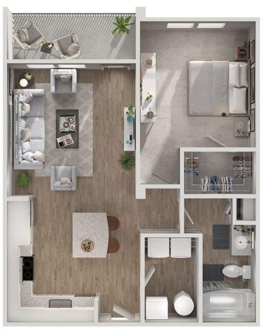 Floor plan for 1 bed, 1 bath, 702 sqft