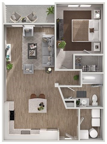 Floor plan for 1 bed, 1 bath, 781 sqft