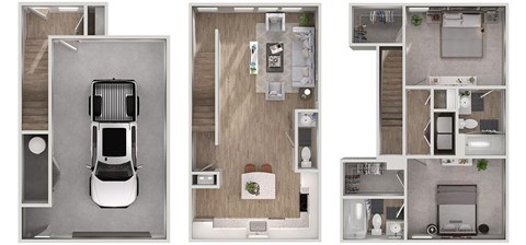 Floor plan for 2 beds, 2.5 baths, 1239 sqft