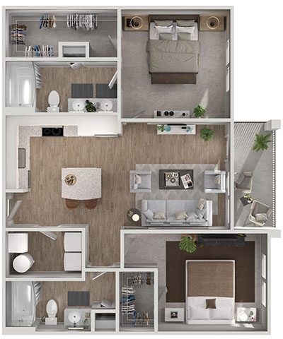 Floor plan for 2 beds, 2 baths, 1016 sqft