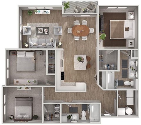 Floor plan for 3 beds, 2 baths, 1343 sqft