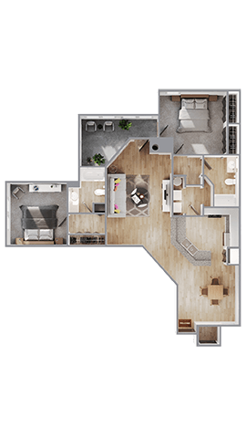 Floor plan for 2 beds, 2 baths, 1346 sqft