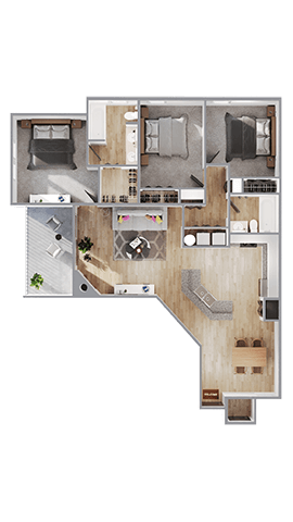 Floor plan for 3 beds, 2 baths, 1561 sqft