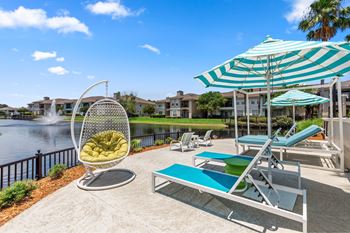 Lake resort views w/ lounge seating