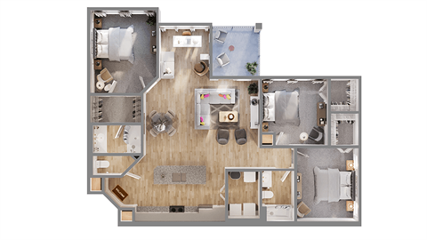 Floor plan for 3 beds, 2 baths, 1433 sqft