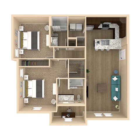 Floor plan for 2 beds, 2 baths, 1189 sqft