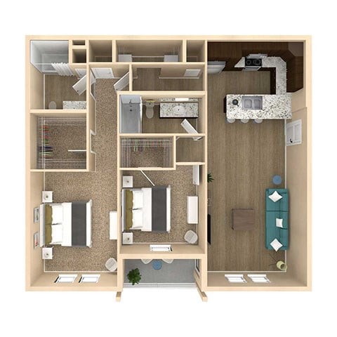 Floor plan for 2 beds, 2 baths, 1179 sqft
