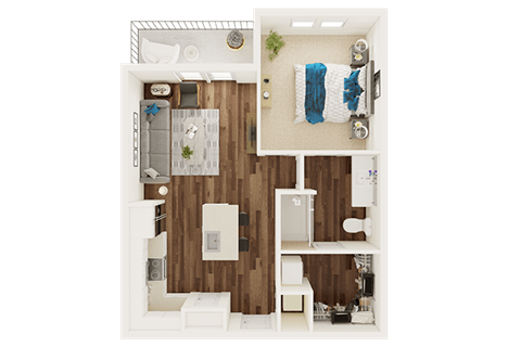 Floor plan for 1 bed, 1 bath, 720 sqft