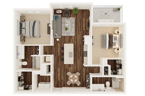 Floor plan for 2 beds, 2 baths, 1220 sqft