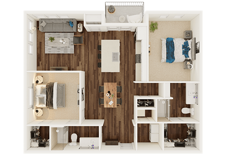 Floor plan for 2 beds, 2 baths, 1325 sqft