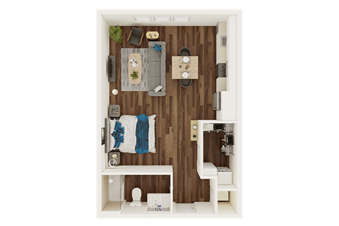 Floor plan for studio, 1 bath, 580 sqft
