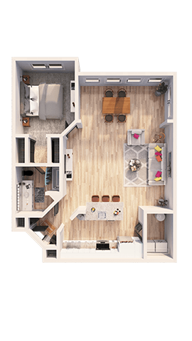 Floor plan for 1 bed, 1 bath, 1023 sqft
