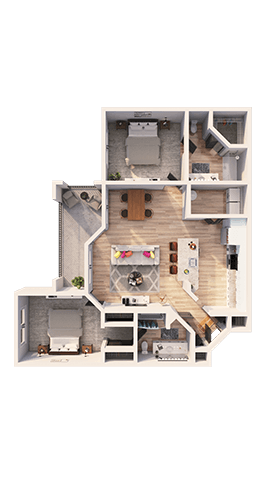 Floor plan for 2 beds, 2 baths, 1106 sqft