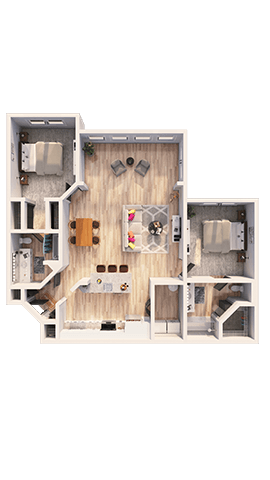 Floor plan for 2 beds, 2 baths, 1284 sqft
