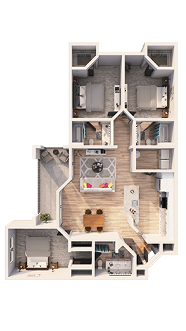 Floor plan for 3 beds, 3 baths, 1347 sqft