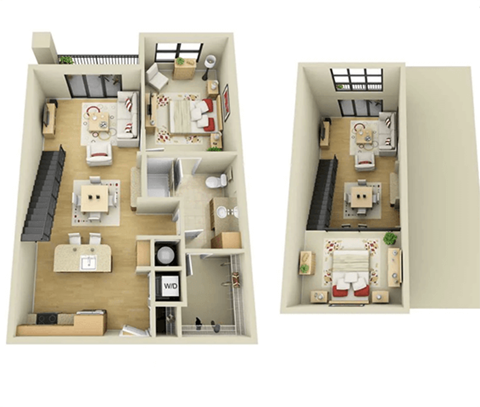 Floor plan for 1 bed, 1 bath, 997 sqft