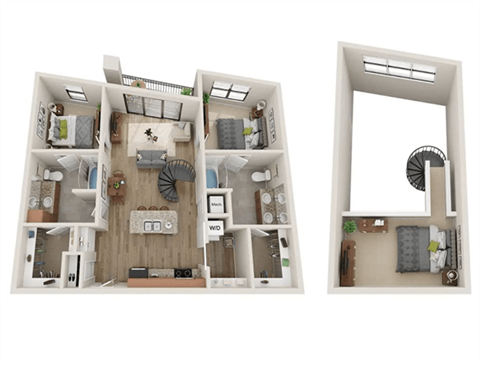 Floor plan for 2 beds, 2 baths, 1117 sqft