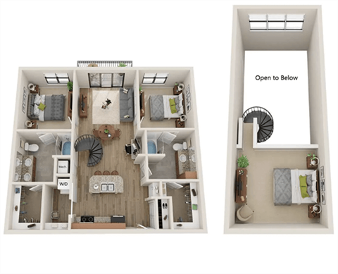 Floor plan for 2 beds, 2 baths, 1280 sqft