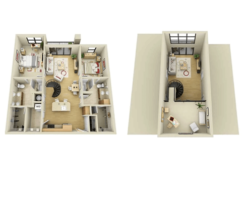 Floor plan for 2 beds, 2 baths, 1315 sqft