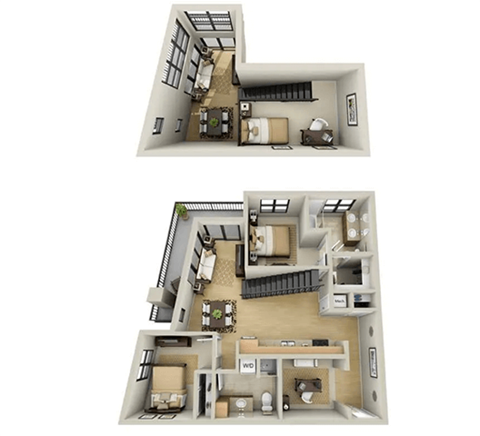 Floor plan for 2 beds, 2 baths, 1309 sqft
