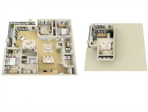 Floor plan for 2 beds, 2 baths, 1516 sqft