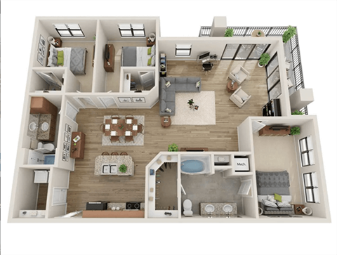 Floor plan for 3 beds, 2 baths, 1411 sqft