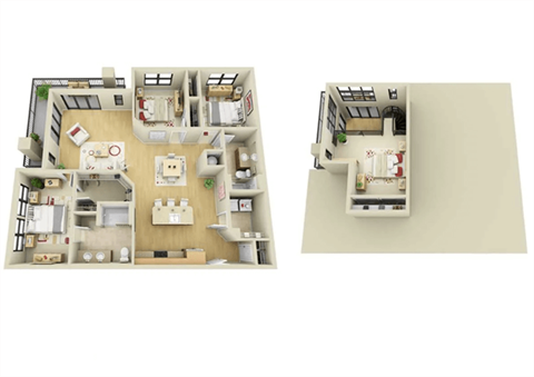 Floor plan for 3 beds, 2 baths, 1655 sqft