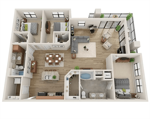 Floor plan for 3 beds, 2 baths, 1652 sqft
