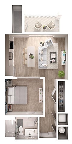 Floor plan for studio, 1 bath, 631 sqft