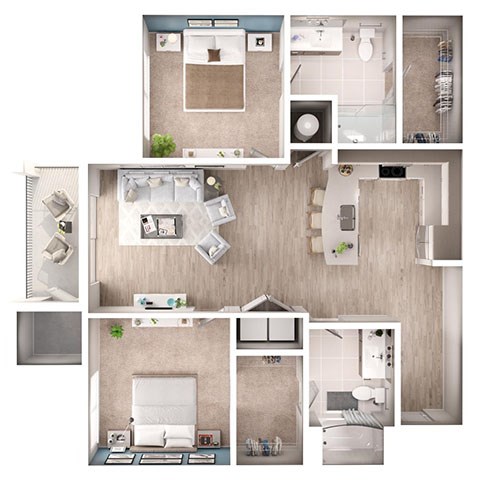 Floor plan for 2 beds, 2 baths, 1156 sqft