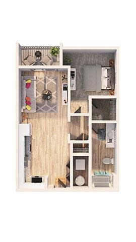 Floor plan for 1 bed, 1 bath, 575 sqft