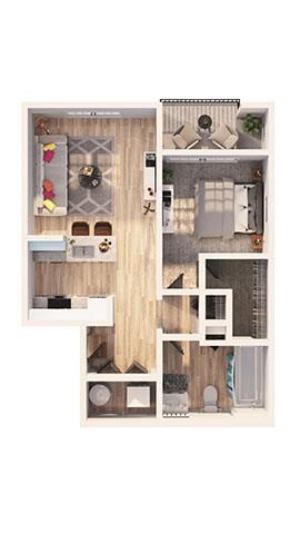 Floor plan for 1 bed, 1 bath, 650 sqft