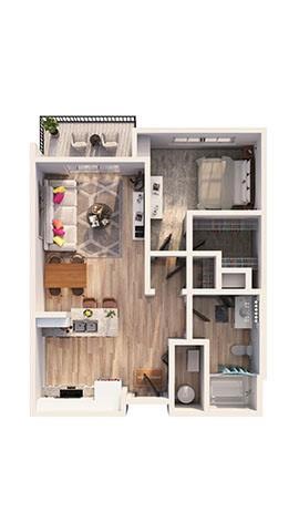 Floor plan for 1 bed, 1 bath, 675 sqft