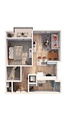 Floor plan for 1 bed, 1 bath, 705 sqft