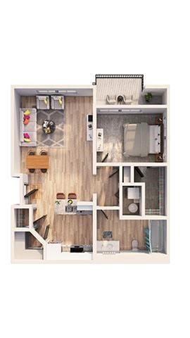 Floor plan for 1 bed, 1 bath, 720 sqft