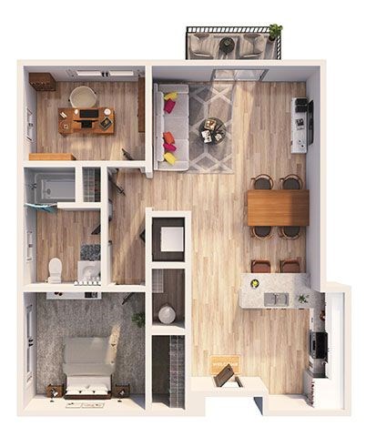 Floor plan for 1 bed, 1 bath, 790 sqft