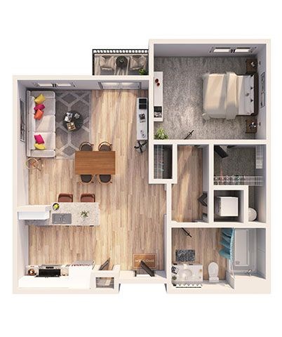 Floor plan for 1 bed, 1 bath, 810 sqft