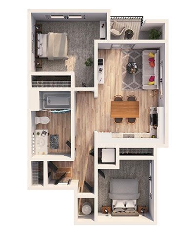Floor plan for 2 beds, 1 bath, 760 sqft