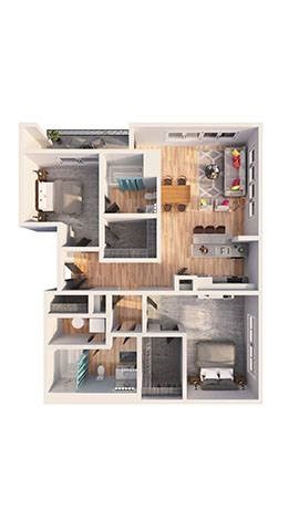 Floor plan for 2 beds, 2 baths, 1110 sqft