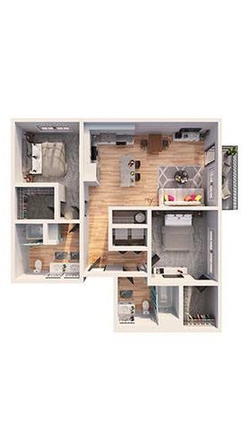 Floor plan for 2 beds, 2 baths, 1120 sqft