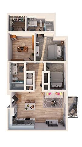 Floor plan for 2 beds, 2 baths, 1125 sqft