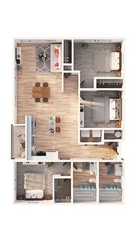 Floor plan for 2 beds, 2 baths, 1200 sqft